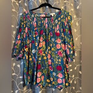 Terra & Sky Blue Floral blouse 1x
